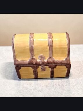 Yellow and Brown Ceramic Treasure Chest Trinket Box